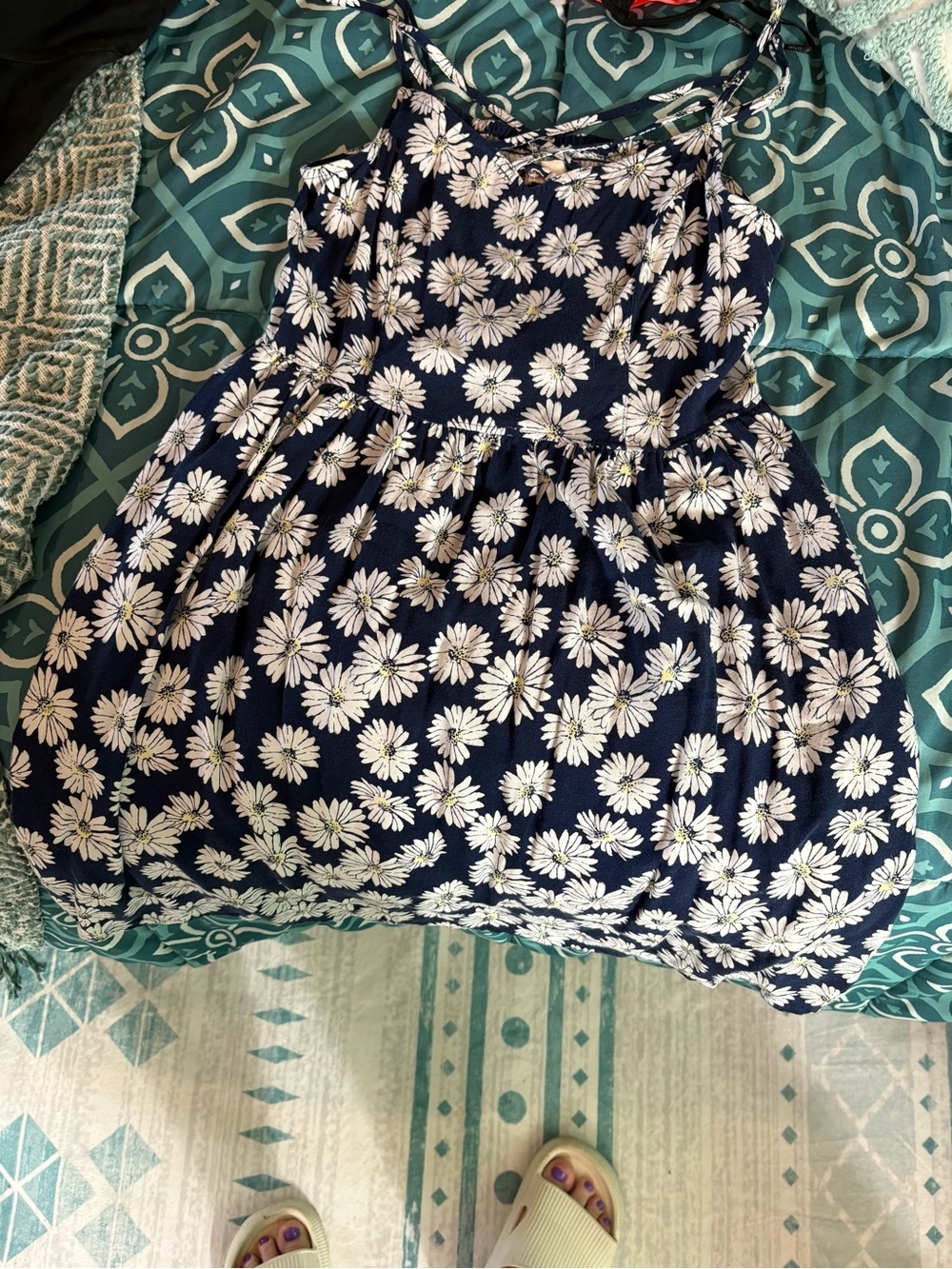 SO by Kohl’s juniors Navy and White Striped Floral Sundress size L